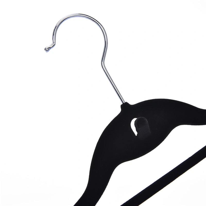 Black Velvet Clothes Hanger Flocked Plastic Hanger with Mini Hook