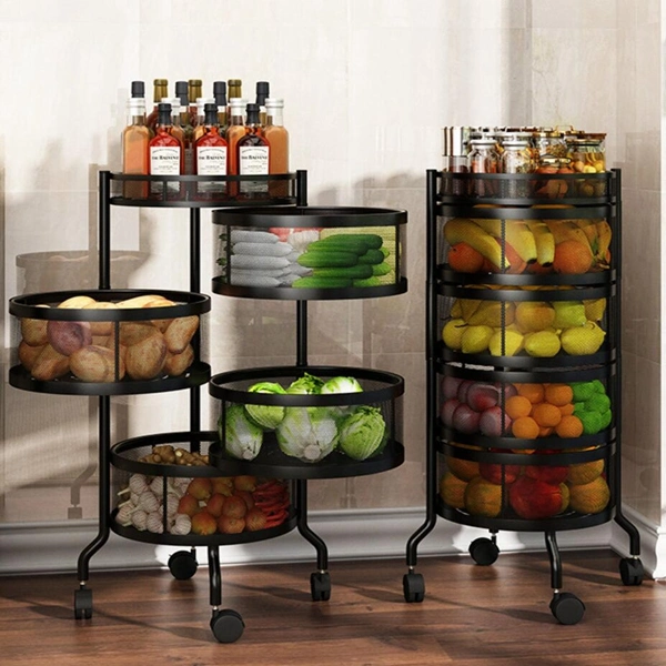 Round Rotating Multi-Layer Kitchen Storage Shelf Household Trolley Cart