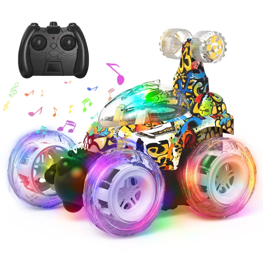 RC Stunt Invincible Graffiti 360&deg; Rolling Twister with Colorful Lights &amp; Music Switch, Rechargeable Remote Control Car