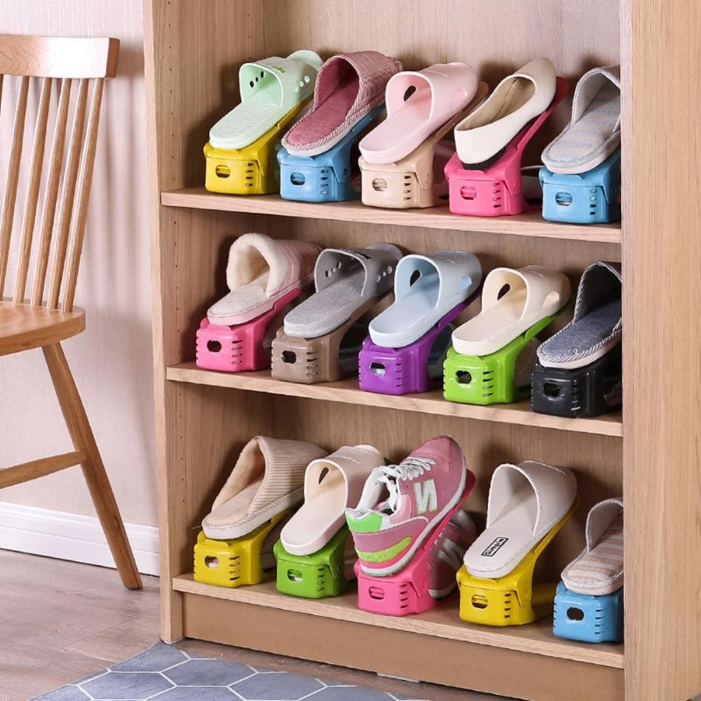 Adjustable Shoe Organizer Footwear Support Slot Space Saving Multi-Color Optional Storage Rack Shoebox