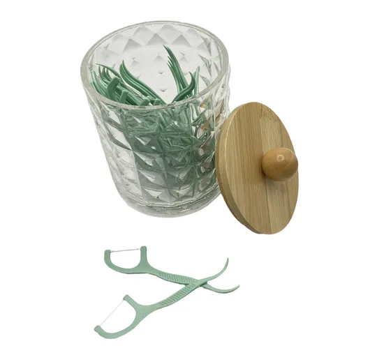Home Storage Dental Floss Container Jar with Natural Bamboo Lid 