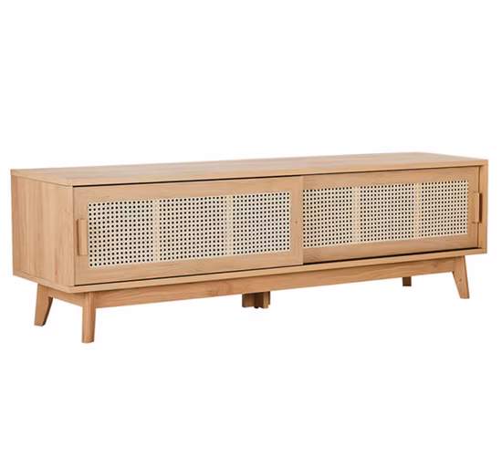 Natural Rattan and Wood Cabinet Home Storage