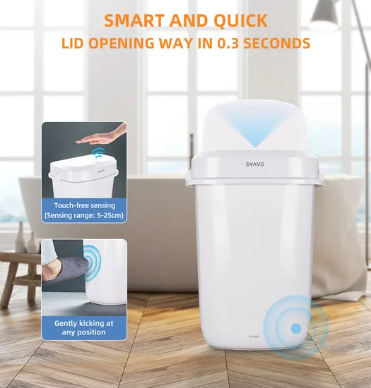 Bathroom Kitchen Automatic Sensor Waste Bin Office Sanitary Garbage Can 32L Wall Mounted PP Plastic Trash Can 